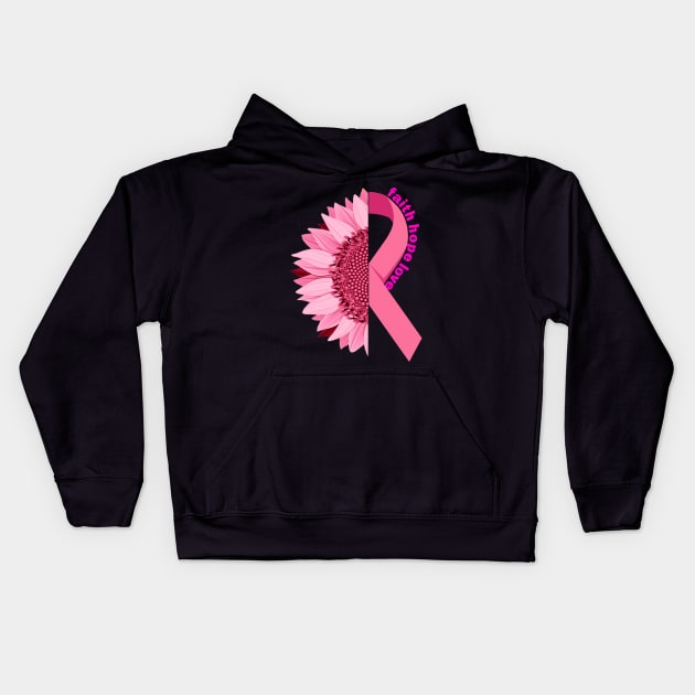 Breast Cancer Awareness Pink Sunflower Ribbon Kids Hoodie by liolakimber